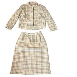 Vintage 1950s Prestige David Presson Wool Plaid Skirt Suit Set Jacket Mod Size S